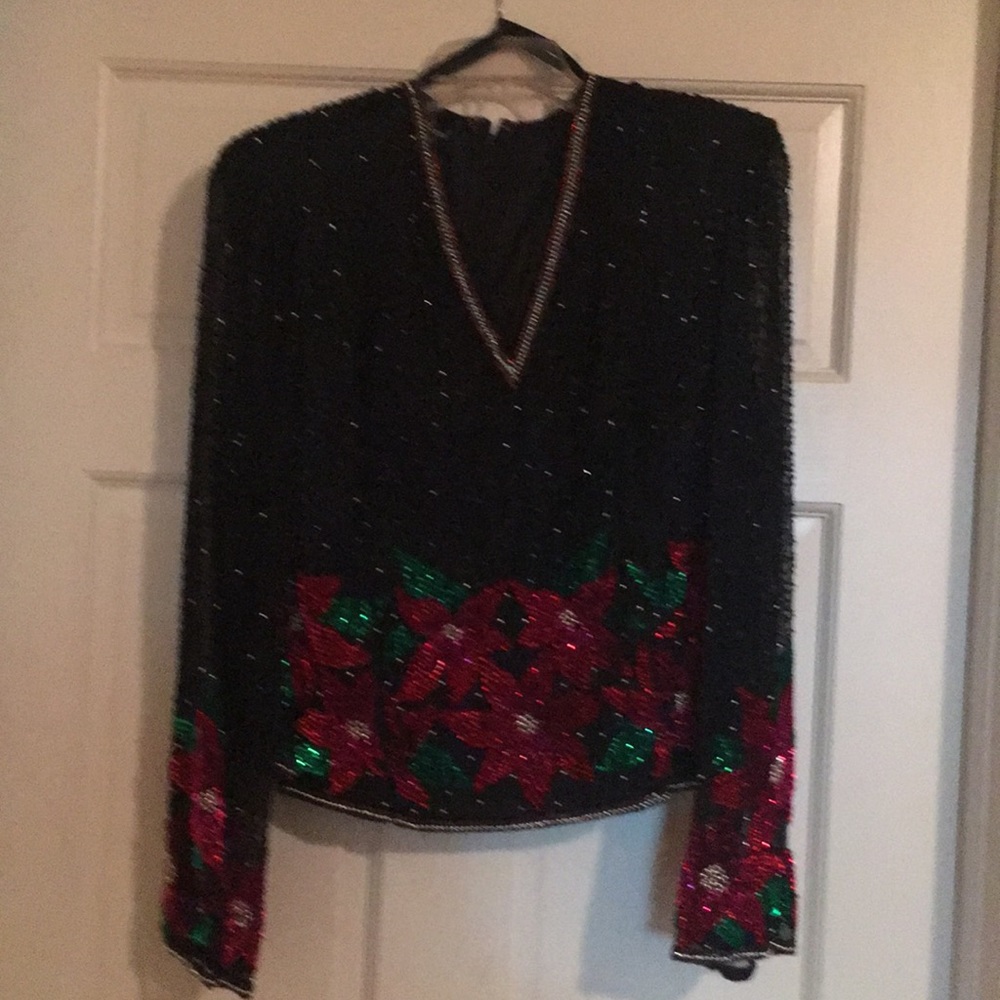 Lawrence Kazar Beaded Holiday Top